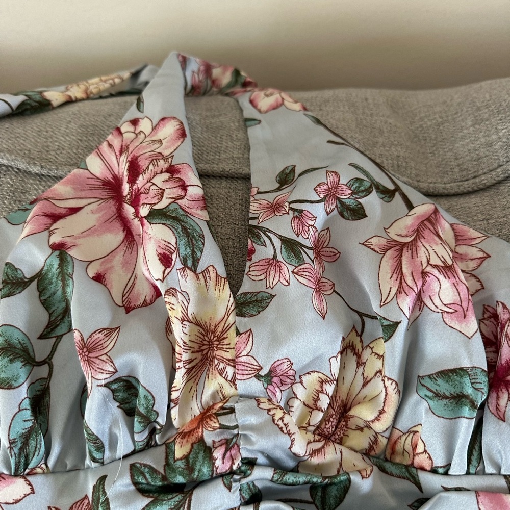 Jessica Simpson Halter Pleated Blue Floral Dress XS - Picture 7 of 14